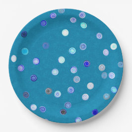 Twisty Polka Dot Spirals Blue Paper Party Plates Pappteller