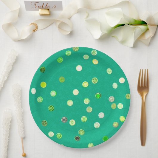 Twisty Polka Dot Spirals Green Paper Party Plates Pappteller (Hochzeit)