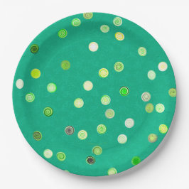 Twisty Polka Dot Spirals Green Paper Party Plates Pappteller
