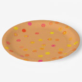 Twisty Polka Dot Spirals Orange Paper Party Plates Pappteller (Schrägansicht)