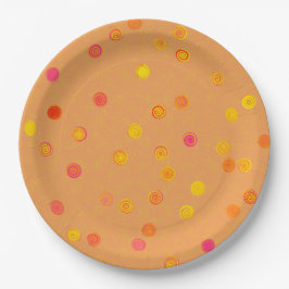 Twisty Polka Dot Spirals Orange Paper Party Plates Pappteller