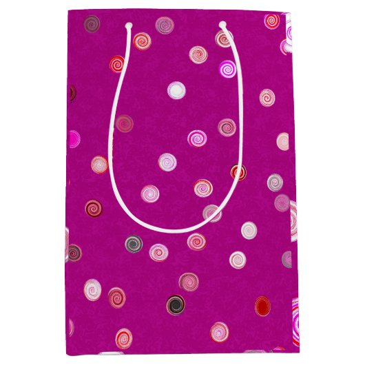 Twisty Polka Dot Spirals Pink Gift Bag Mittlere Geschenktüte (Vorderseite)