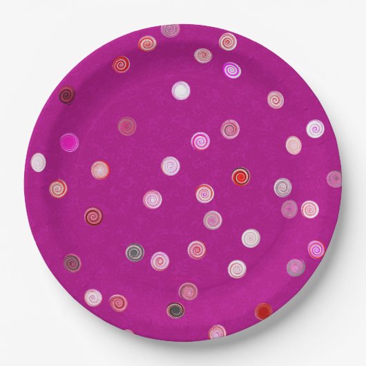 Twisty Polka Dot Spirals Pink Paper Party Plates Pappteller (Vorderseite)