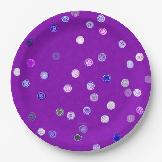 Twisty Polka Dot Spirals Purple Paper Party Plates Pappteller (Vorderseite)