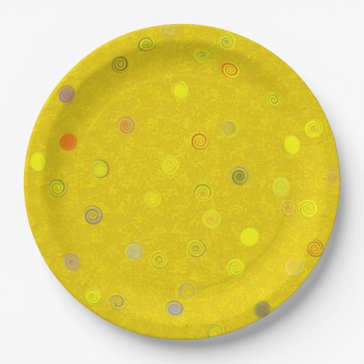 Twisty Polka Dot Spirals Yellow Paper Party Plates Pappteller (Vorderseite)