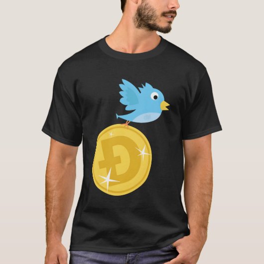 Twitter-Vogel mit Doge-Münze witzig T-Shirt (Vorderseite)
