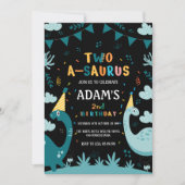 Two-a-saurus 2. Geburtstag Grüner Dinosaurier Einladung (Vorderseite)