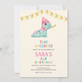Two-a-saurus 2. Geburtstag Niedlicher Dinosaurier Einladung (Vorderseite)
