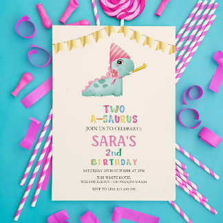 Two-a-saurus 2. Geburtstag Niedlicher Dinosaurier Einladung