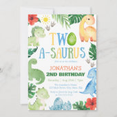 Two A-Saurus Dino 2nd Birthday Einladung (Vorderseite)