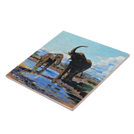 Two African Elephants at Watering Hole Fliese (Seite)