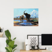 Two African Elephants at Watering Hole Poster (Heimbüro)