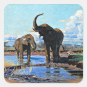 Two African Elephants at Watering Hole Quadratischer Aufkleber (Vorderseite)