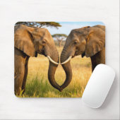 Two African Elephants In Savannah Grass Mousepad (Mit Mouse)