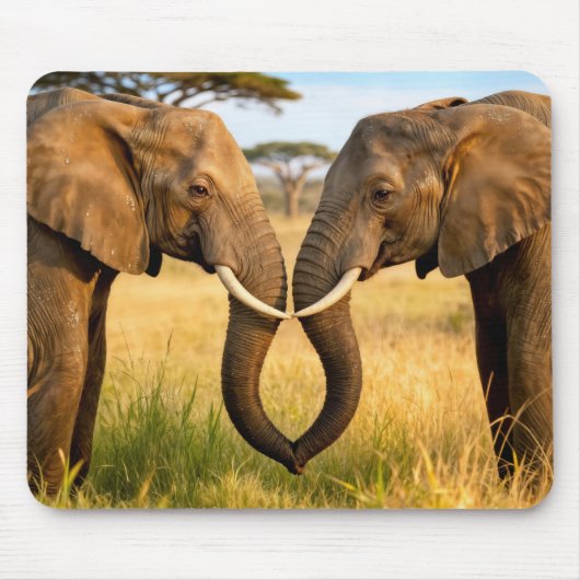 Two African Elephants In Savannah Grass Mousepad (Vorne)
