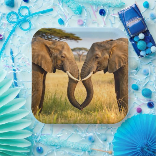 Two African Elephants In Savannah Grass Pappteller (Party)