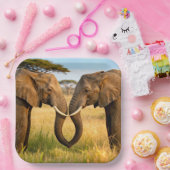 Two African Elephants In Savannah Grass Pappteller (Party)