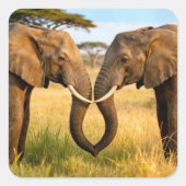 Two African Elephants In Savannah Grass Quadratischer Aufkleber (Vorderseite)