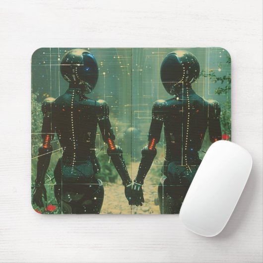 Two Androids Hand-in- Hand Mousepad (Mit Mouse)