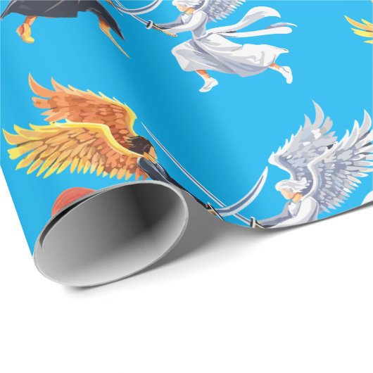 Two Angel with large sword with open wings Geschenkpapier (Rolleneckpunkt)