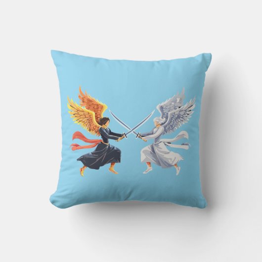 Two Angel with large sword with open wings Kissen (Vorderseite)
