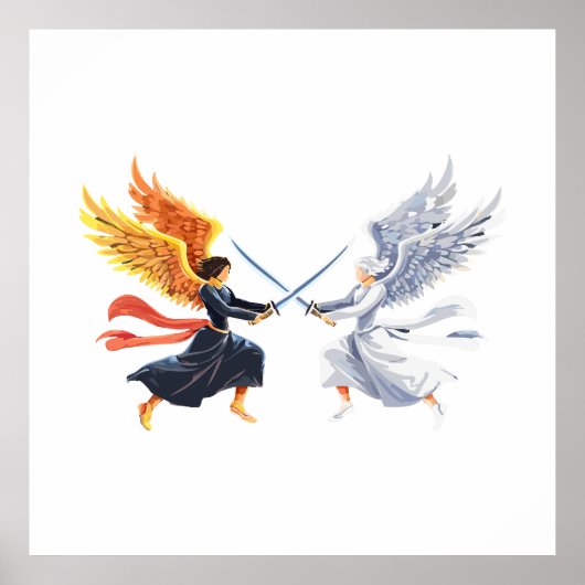 Two Angel with large sword with open wings Poster (Vorne)