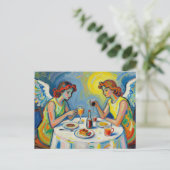 Two Angels Share a Meal Postkarte (Stehend Vorderseite)