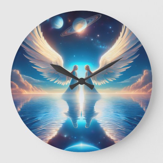 Two Angels with Large Wings Facing Each Other on a Große Wanduhr (Vorderseite)