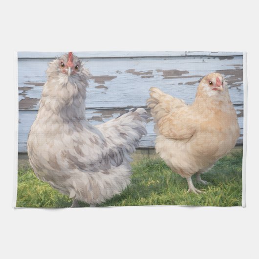 Two Anime Chickens Farmhouse Kitchen Towel Geschirrtuch (Horizontal)