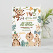 TWO at the zoo boy birthday invitation Einladung (Stehend Vorderseite)