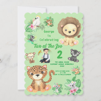 Two at The Zoo Jungle Animals Kids Birthday Photo Einladung