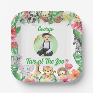 Two at The Zoo Jungle Safari Kids Photo Birthday Pappteller