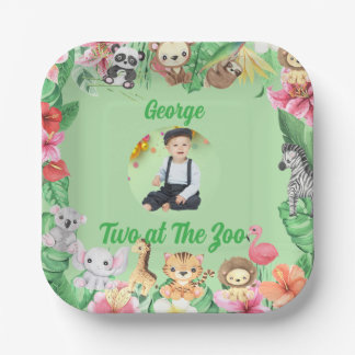 Two at The Zoo Jungle Safari Kids Photo Birthday Pappteller