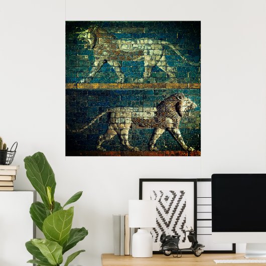 TWO BABYLONIAN LIONS Antique Assyrian Art Poster (Heimbüro)