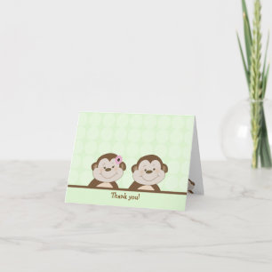 Two Bambino Monkeys Green Dot Thank you notes Dankeskarte