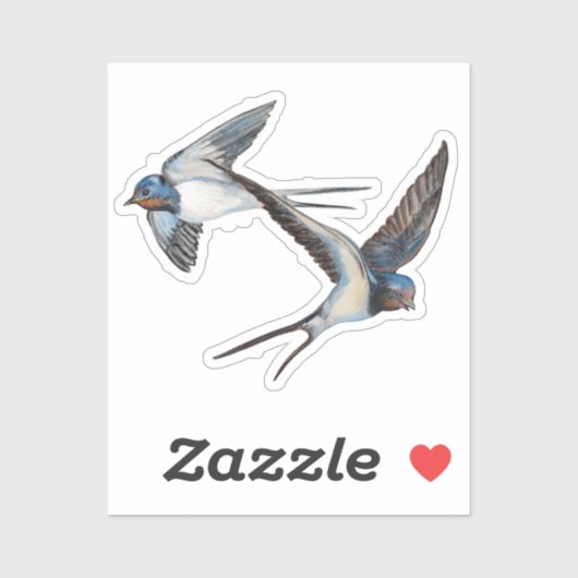 Two Barn Swallows Flying High in the Blue Sky Aufkleber (Blatt)