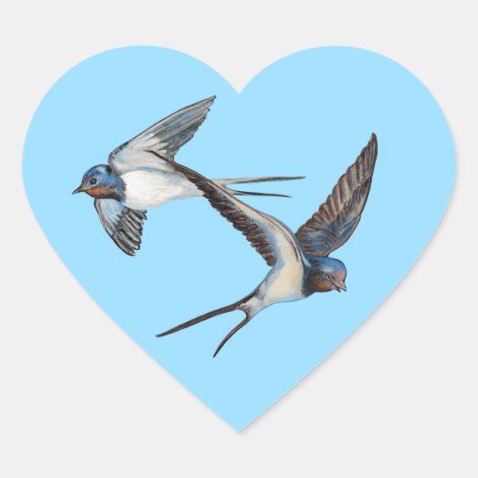 Two Barn Swallows Flying High in the Blue Sky Herz-Aufkleber (Vorderseite)