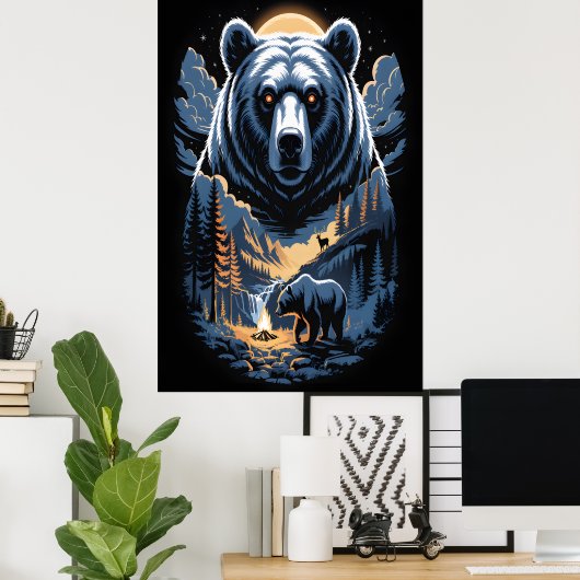 Two bears in the forest dark 3 poster (Heimbüro)