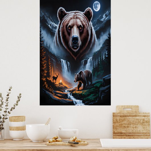 Two bears in the forest dark 4 poster (Küche)