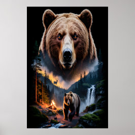 Two bears in the forest dark 5 poster