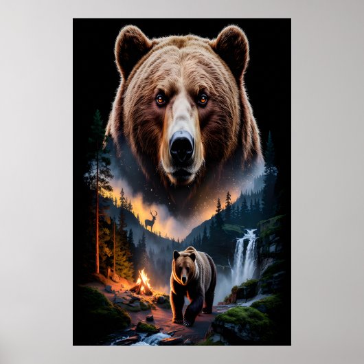 Two bears in the forest dark 5 poster (Vorne)