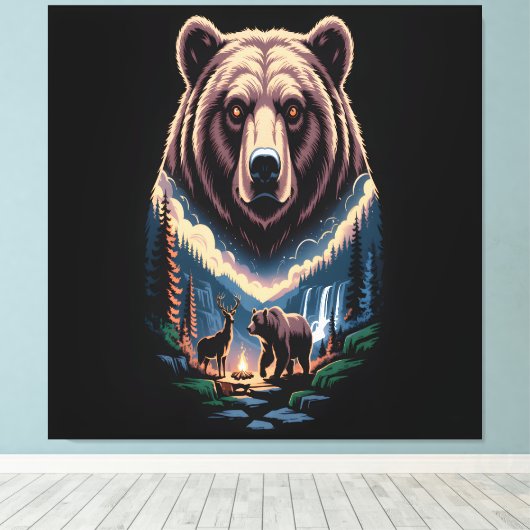 Two bears in the forest dark leinwanddruck (Insitu (Holzboden))