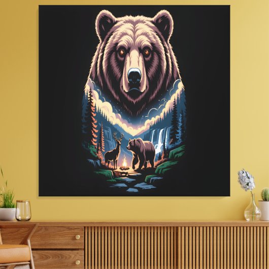 Two bears in the forest dark leinwanddruck (Insitu (Wohnzimmer))