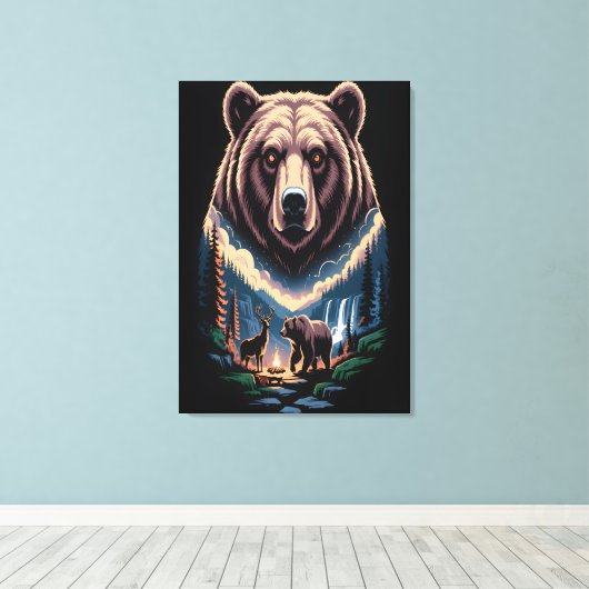 Two bears in the forest dark leinwanddruck (Insitu (Holzboden))