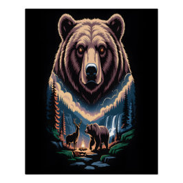 Two bears in the forest dark poster