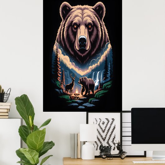 Two bears in the forest dark poster (Heimbüro)