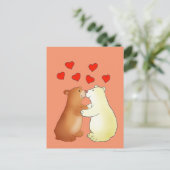 Two bears kissing and love hearts postkarte (Stehend Vorderseite)