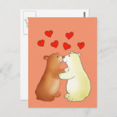 Two bears kissing and love hearts postkarte (Vorne/Hinten)