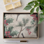 Two Birds on Branches with Holly Berries Seidenpapier (Geschenk)