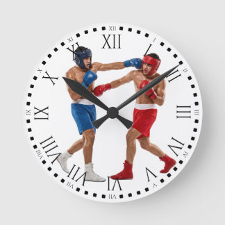 Two Boxers Sparring Match Boxing Gym Decor Runde Wanduhr